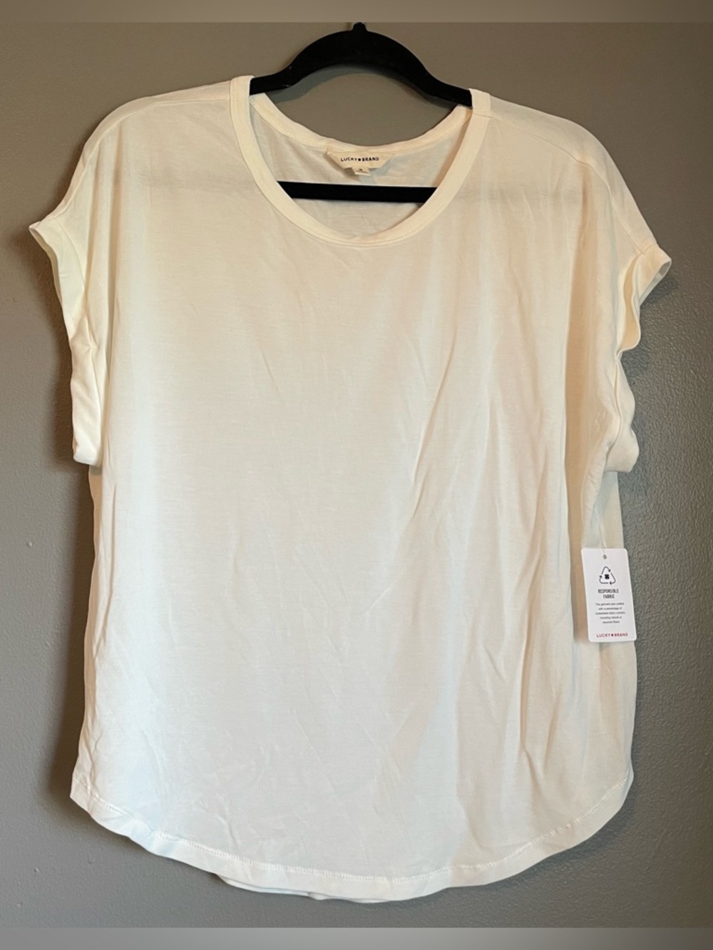 NWT Lucky Brand Sz Medium Women’s White Cap Sleeve Blouse Modal Shirt Top Rt $39